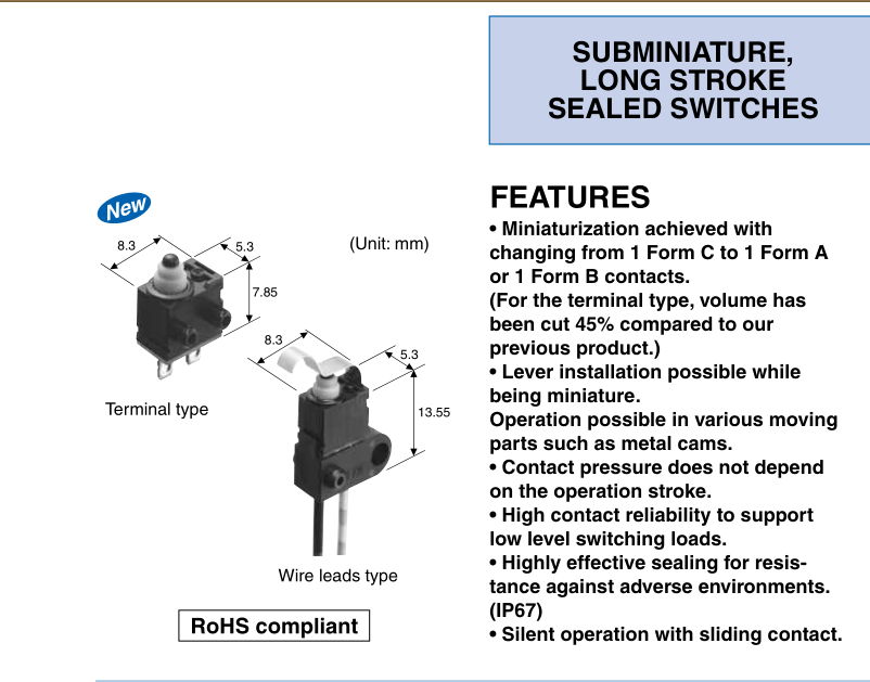 Panasonic ASQM11638-B Small Waterproof Micro Switch with Cable 4