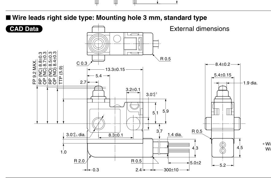 Panasonic ASQ10230 turquoise with wire waterproof micro switch door