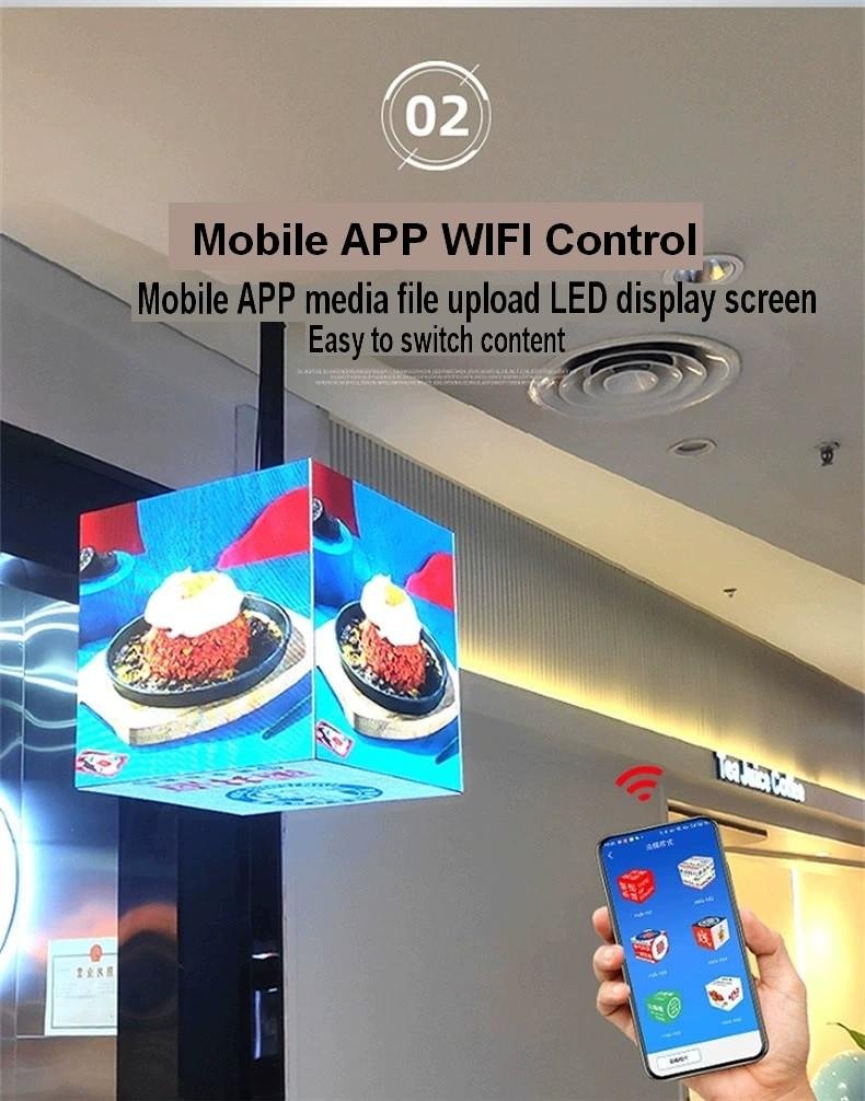 Cube LED 3D display screen video  advertising lightbox APP updates media files 3