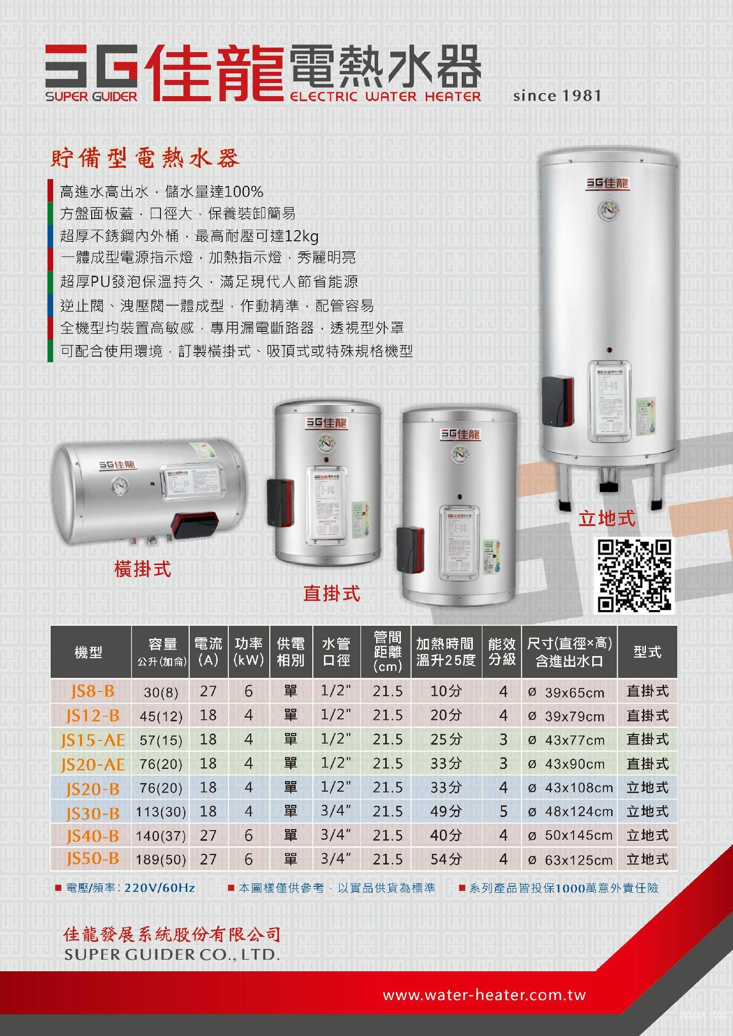 Super Guider Electric Water Heater Vertical-Wall Series JS8-B 2