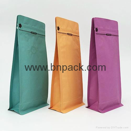 Top Zipper Kraft Paper box bottom pouch with Valve for coffee packaging 2