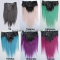 New colorful clip in hair extension 1b/blue/green/grey/purple/red straight ombre