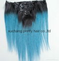New colorful clip in hair extension 1b/blue/green/grey/purple/red straight ombre