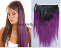 black and purple ombre clip in hair two tone colored clip in human hair 
