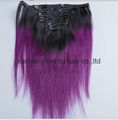 black and purple ombre clip in hair two tone colored clip in human hair 