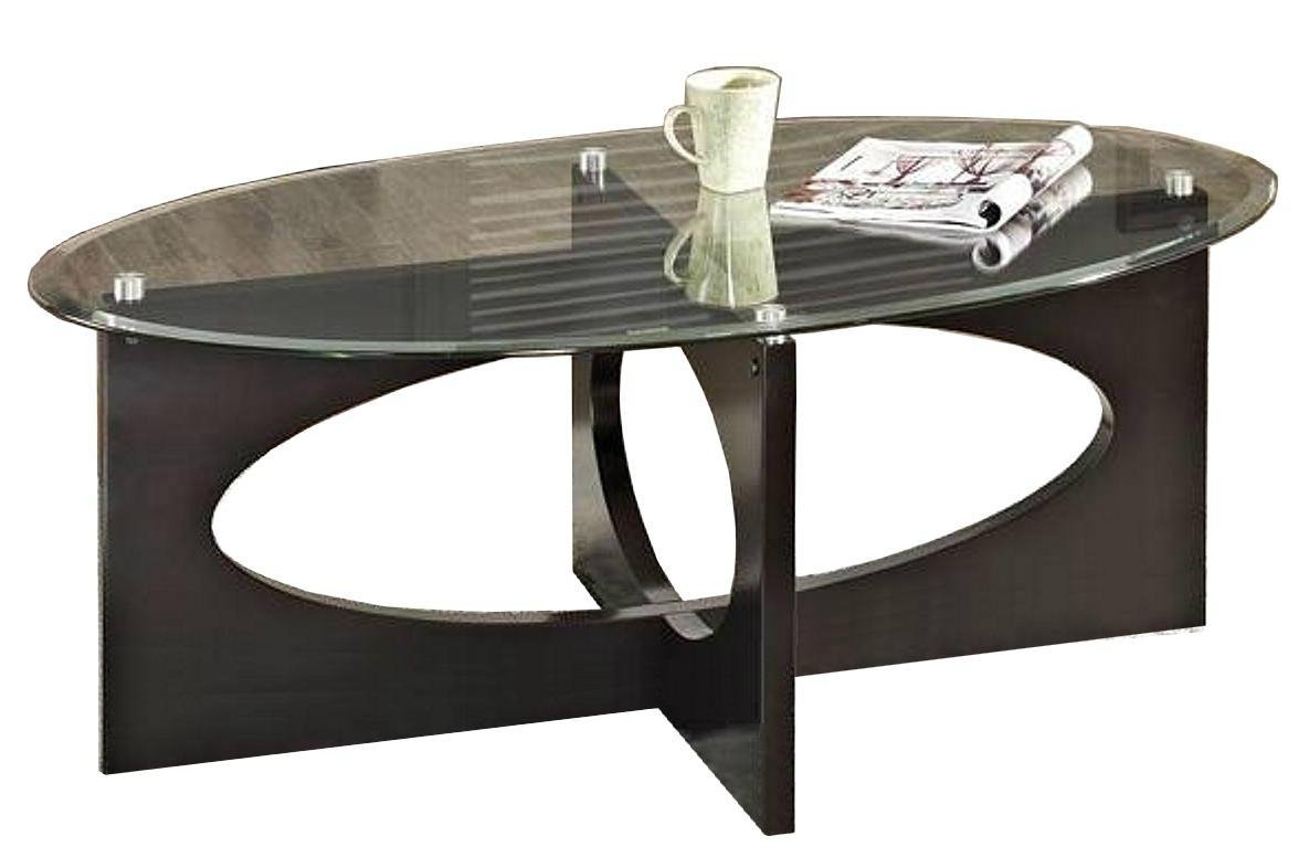 2PCS Wooden Hollow Core Oval And Round Black Glass Coffee Table 4