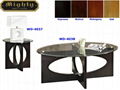 2PCS Wooden Hollow Core Oval And Round Black Glass Coffee Table