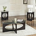 2PCS Wooden Hollow Core Oval And Round Black Glass Coffee Table