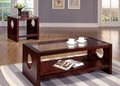 2PCS Wooden Mahogany Hollow Core Panel Glass Top Coffee Tables