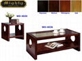 2PCS Wooden Mahogany Hollow Core Panel Glass Top Coffee Tables