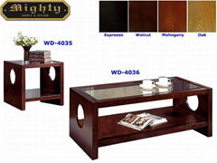 2PCS Wooden Mahogany Hollow Core Panel Glass Top Coffee Tables