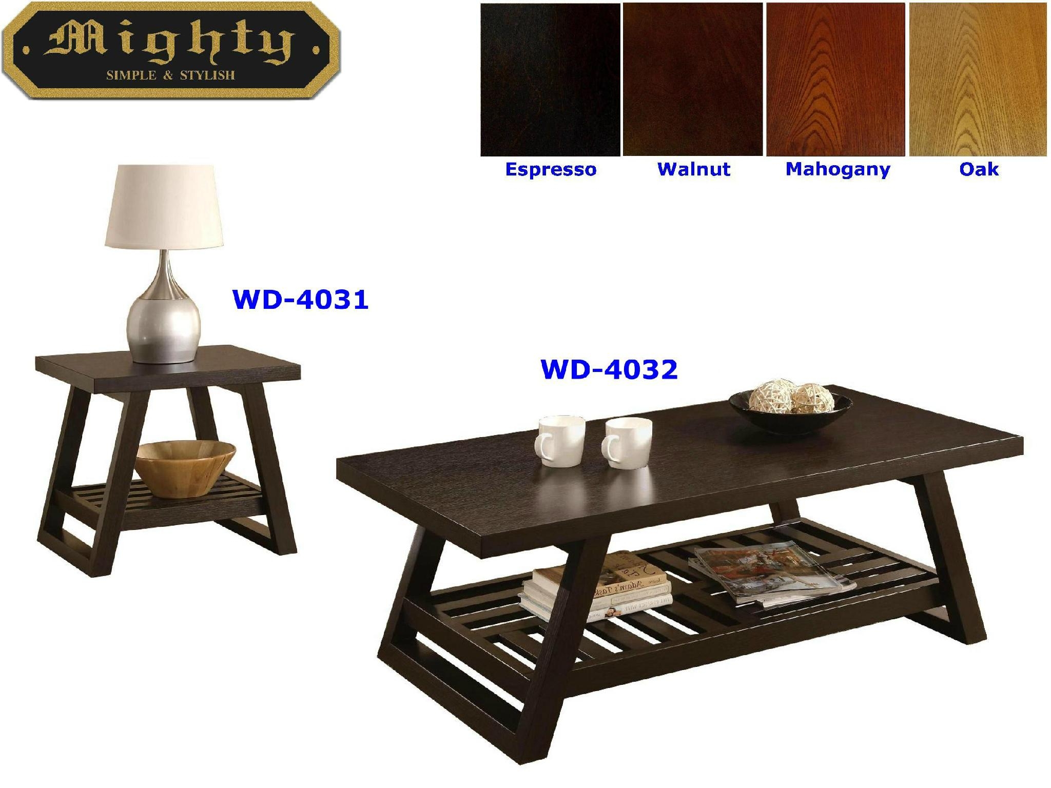 2PCS Wooden Espresso Unique Slat Wood Coffee Table WD4031 & 4032