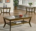 2PCS Living Room Walnut Modern Wood And Glass Coffee Table