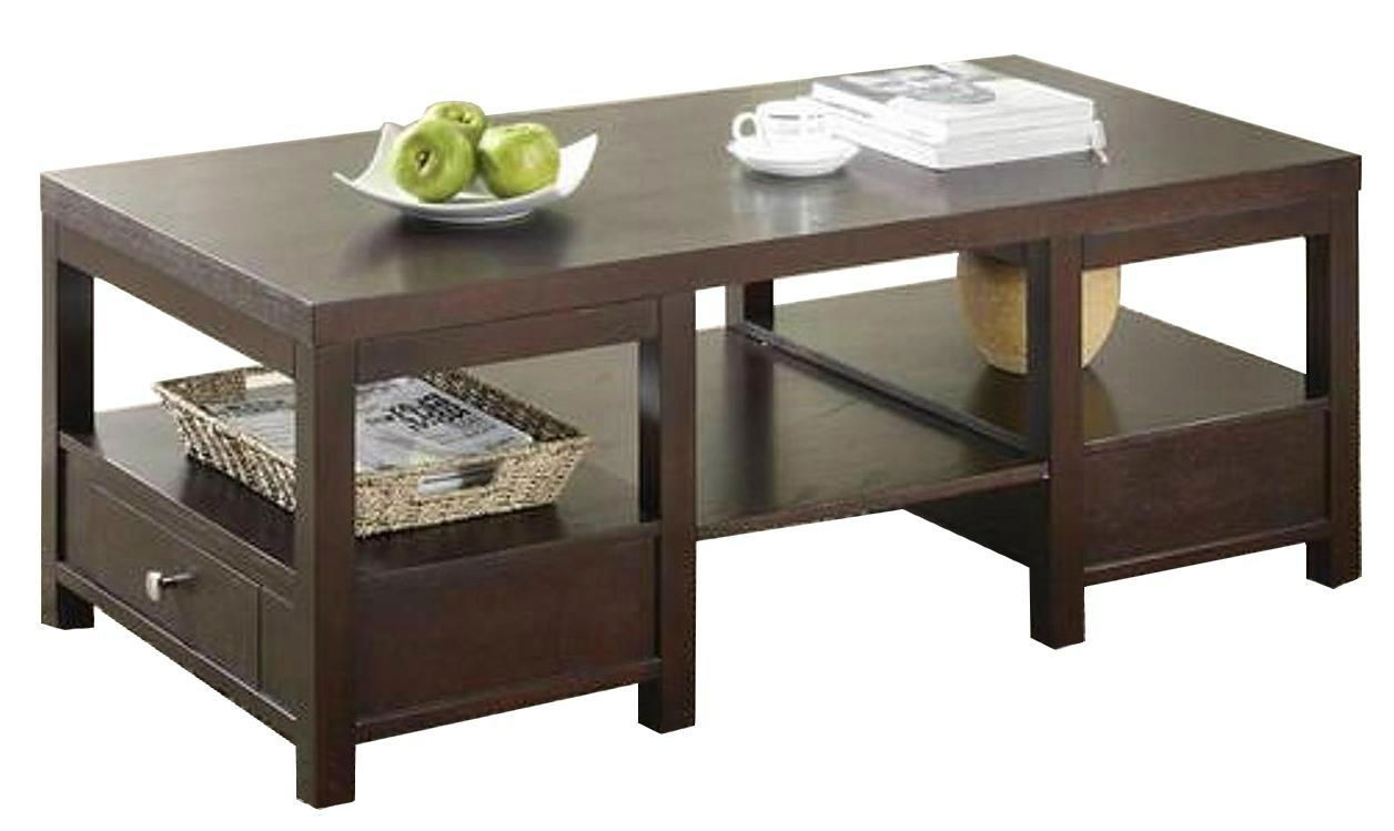 2PCS Espresso Living Room Chest Coffee Table With Storage 4