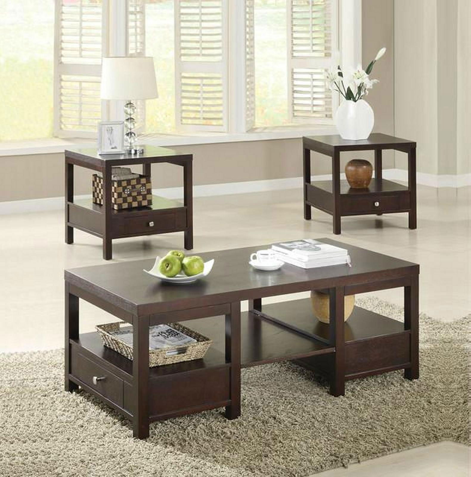 2PCS Espresso Living Room Chest Coffee Table With Storage 2