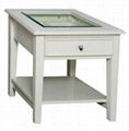 2PCS Wooden Glass Top White Coffee Table With Drawers