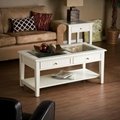 2PCS Wooden Glass Top White Coffee Table With Drawers