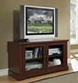 44 inch Walnut Two Door Media Glass TV Stand Unit