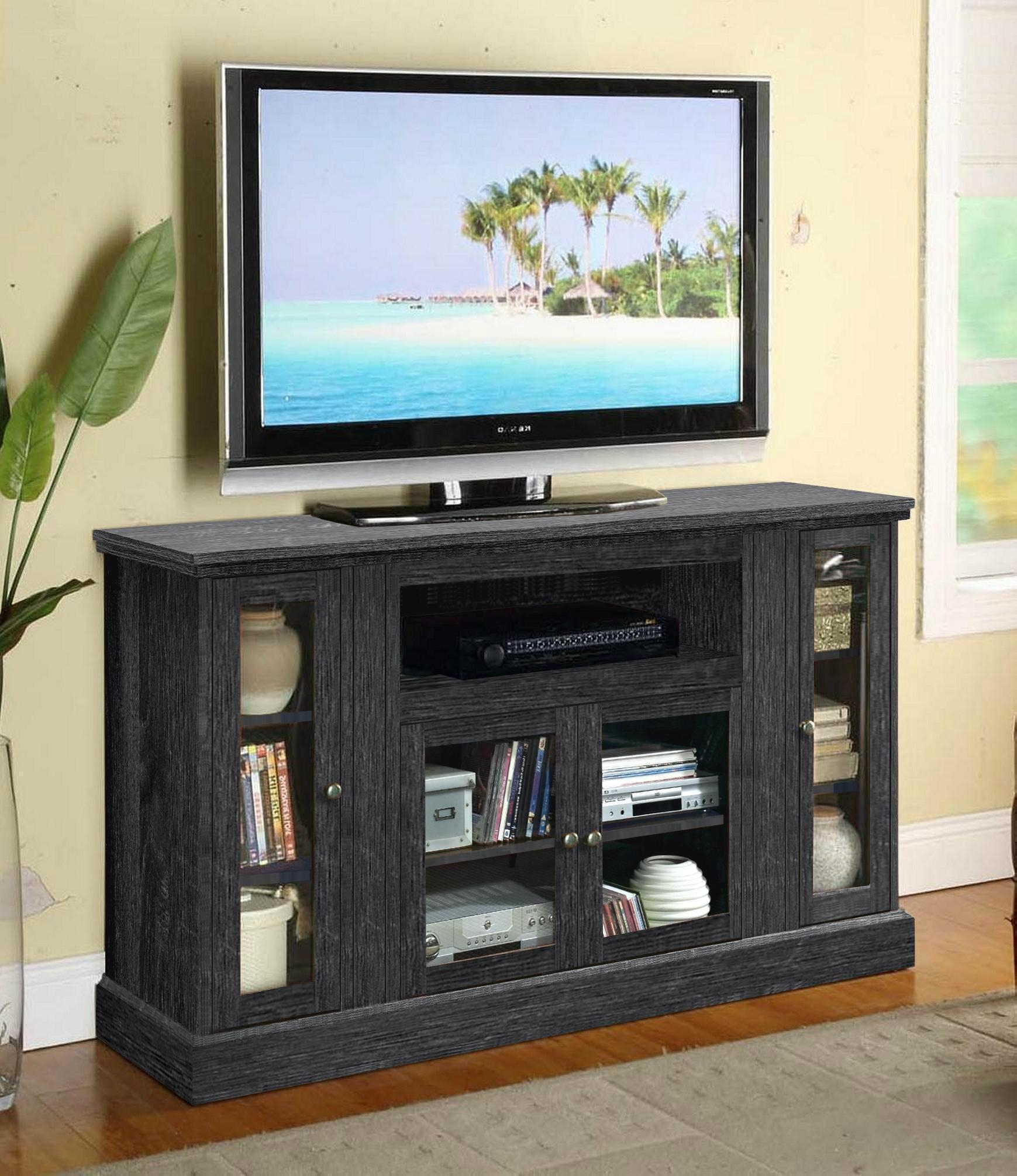 54 inch Charcoal Grey 4 Glass Doors Rustic TV Console Tables WD3888