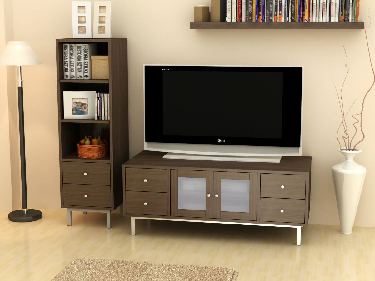 Wooden Espresso Stereo And Audio Cabinet Tv Entertainment Unit