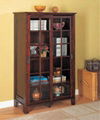Wooden Walnut Office Modern Bookcase With Glass Doors