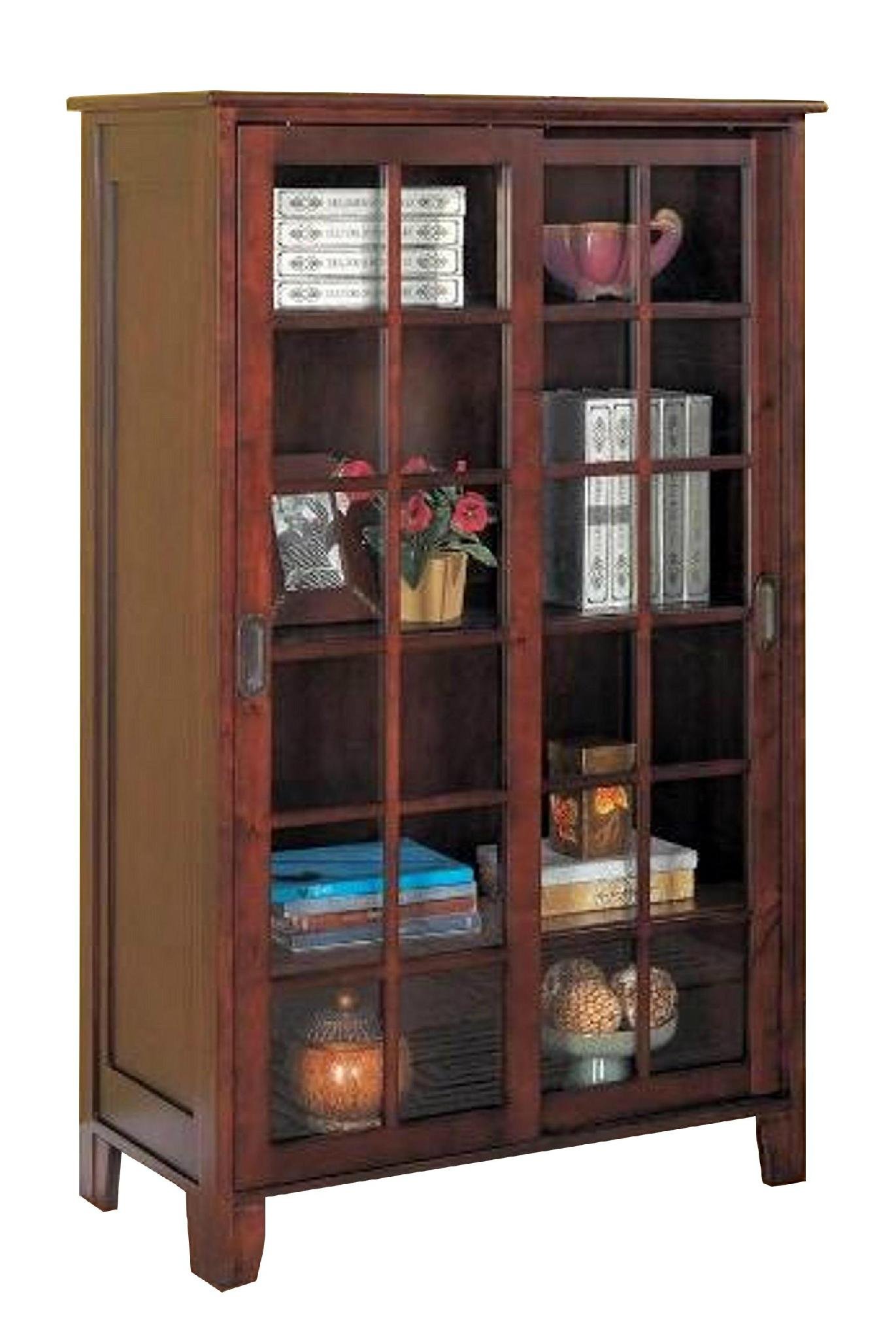 Wooden Walnut Office Modern Bookcase With Glass Doors Wd 4108
