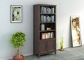 Wooden Walnut Contemporary Narrow Bookcase With Doors