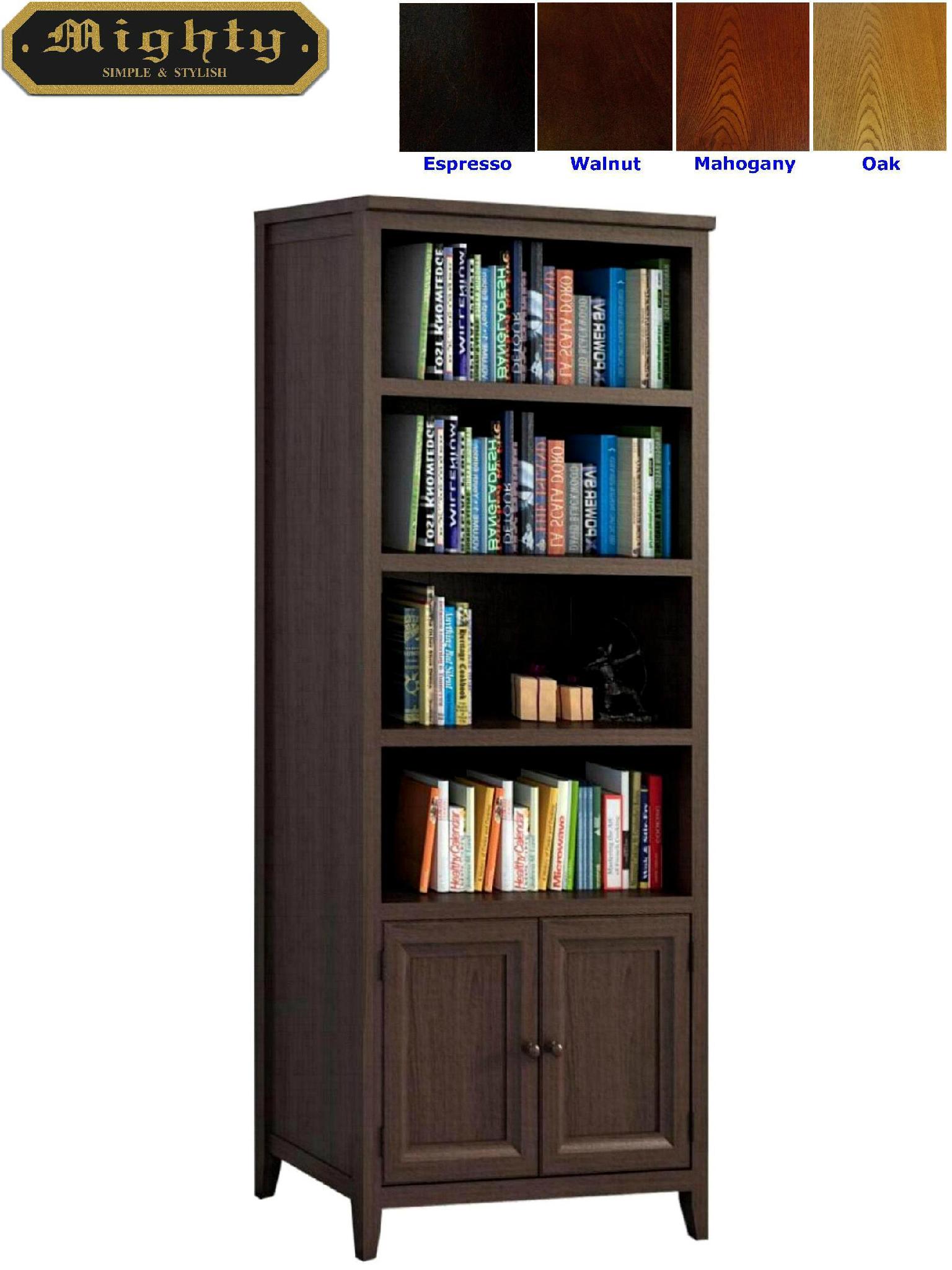 Wooden Walnut Contemporary Narrow Bookcase With Doors Wd 3246