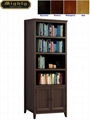 Wooden Walnut Contemporary Narrow Bookcase With Doors