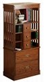 Wooden Mission Style Oak Bookcase with Drawers