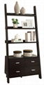 Wooden Black Ash 3 Shelf Leaning Ladder Bookcase With Drawers