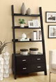 Wooden Black Ash 3 Shelf Leaning Ladder Bookcase With Drawers