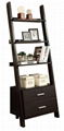 Wooden Black Ash 3 Shelf Leaning Ladder Bookshelf With Drawers