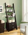 Wooden Black Ash 3 Shelf Leaning Ladder Bookshelf With Drawers