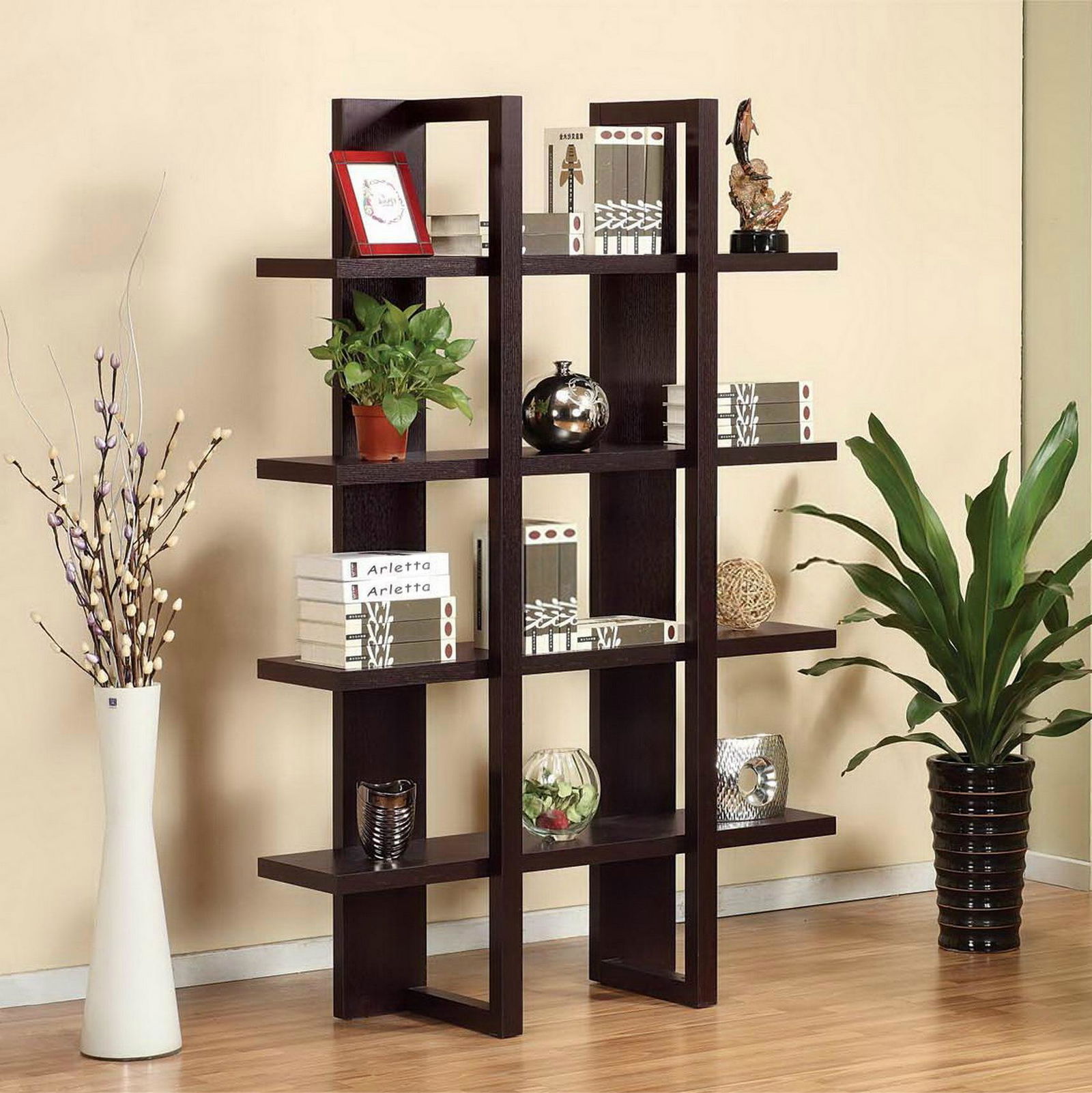 Wooden Espresso 4 Display Shelf Stand Tall Bookshelf 2