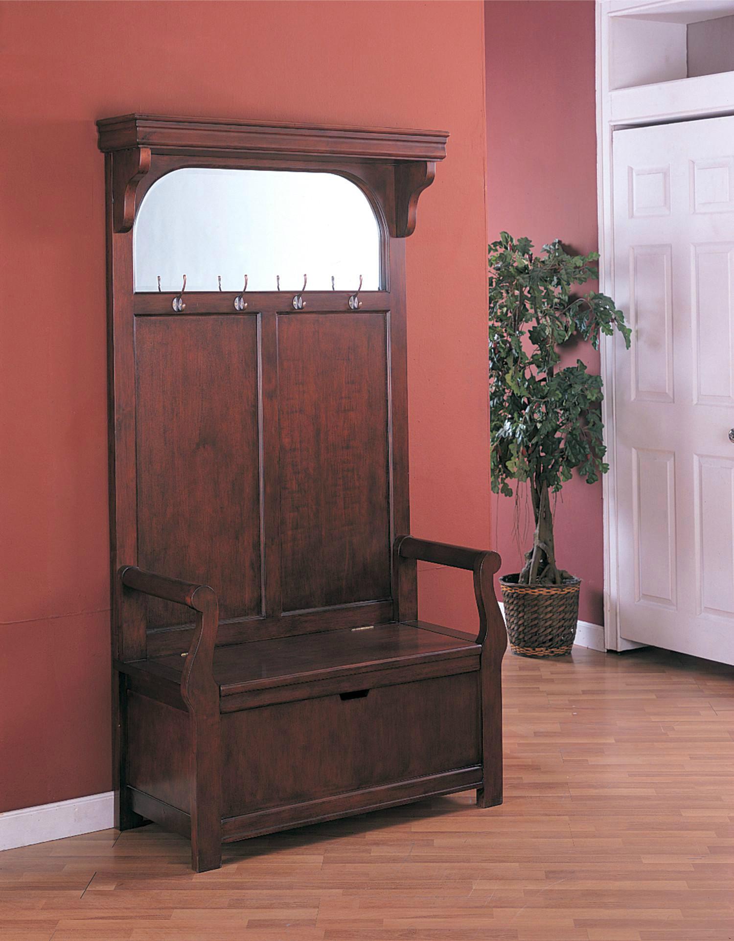 Walnut Finish Hall Tree Entry Hallway Storage Bench Seat Wd 4067
