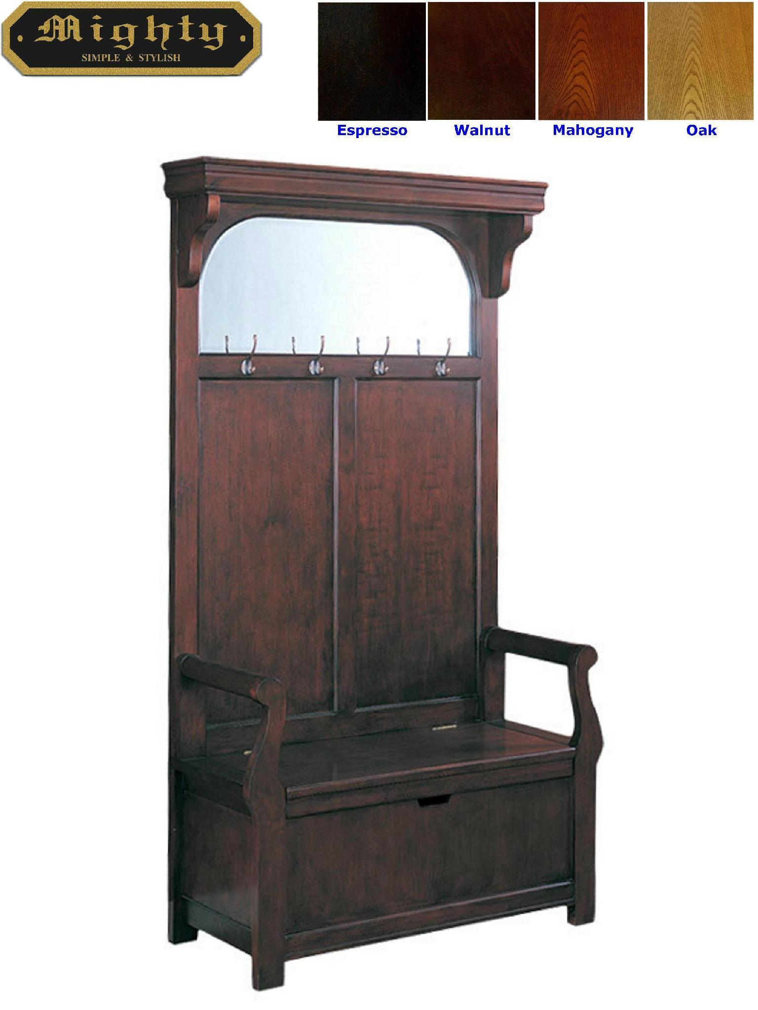Walnut Finish Hall Tree Entry Hallway Storage Bench Seat Wd 4067