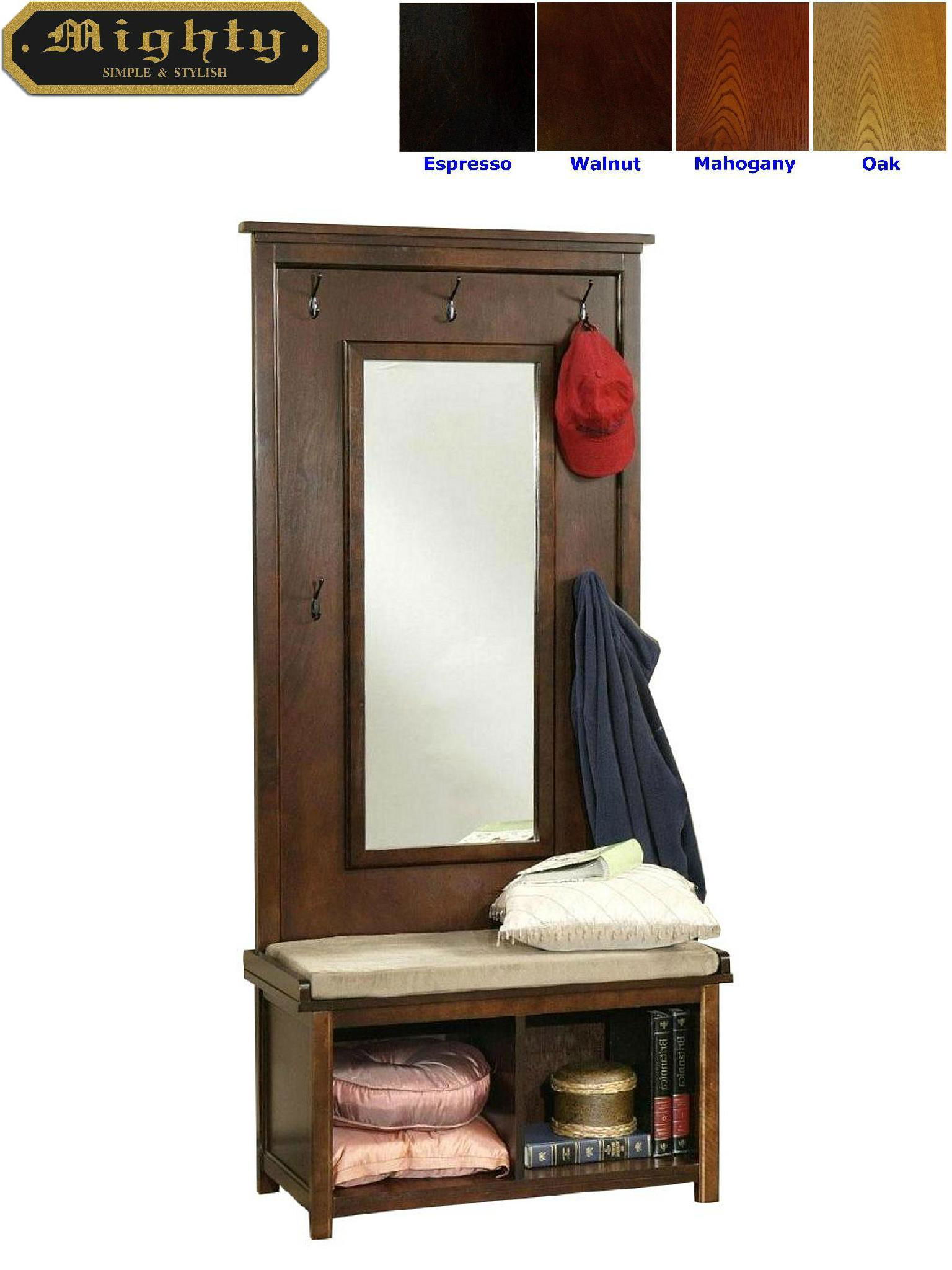 Mirror Hall Tree Entryway Storage Bench With Shoe Storage Wd