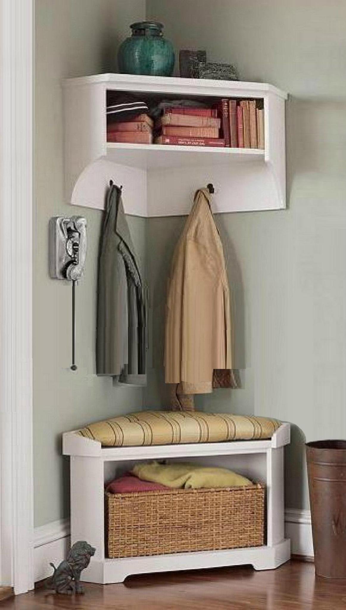 Entryway Coner Wall Shelf With Corner White Storage Bench Wd