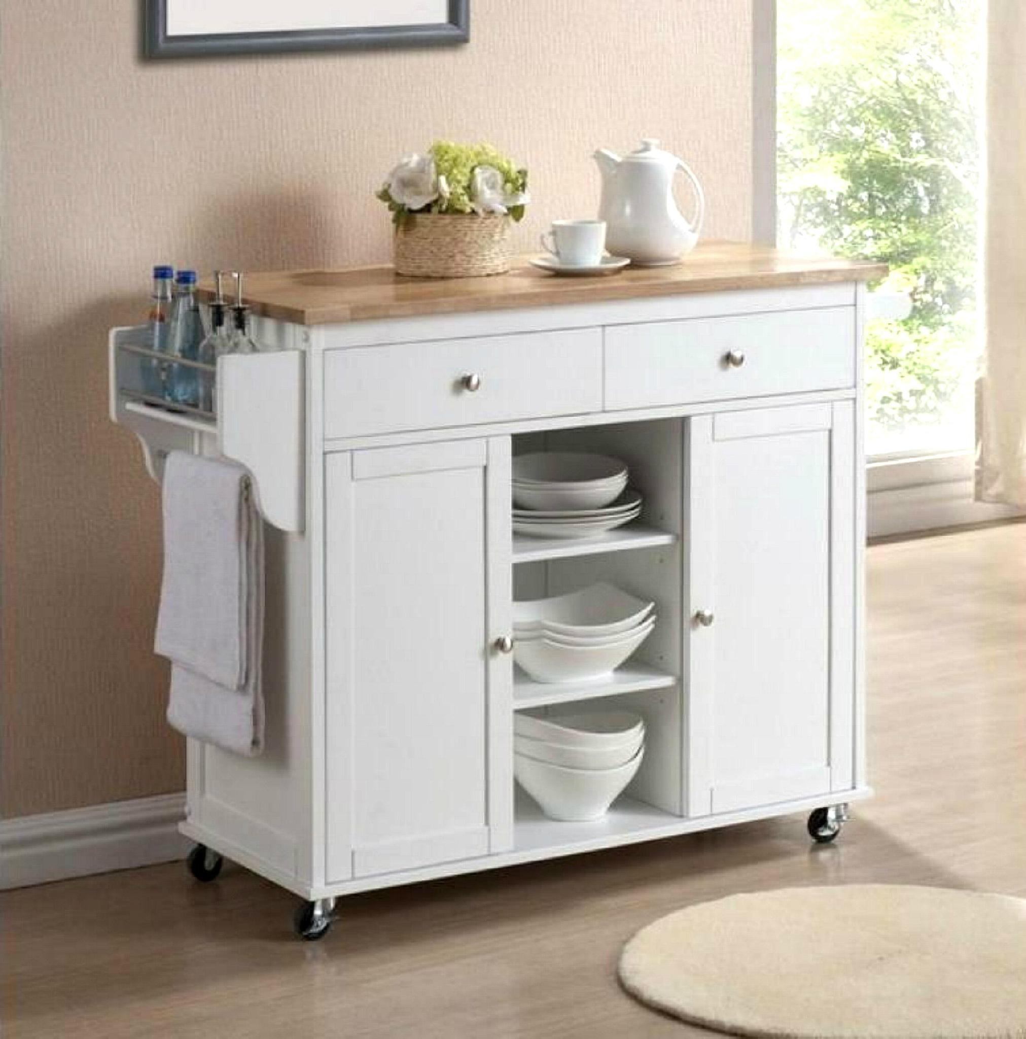 Wood Top White Color Mobile Small Kitchen Island Carts Wd 3735