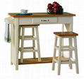 Kitchen Bistro Oak Top Breakfast Bar Table Set with 2 Stools