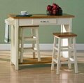 Kitchen Bistro Oak Top Breakfast Bar Table Set with 2 Stools