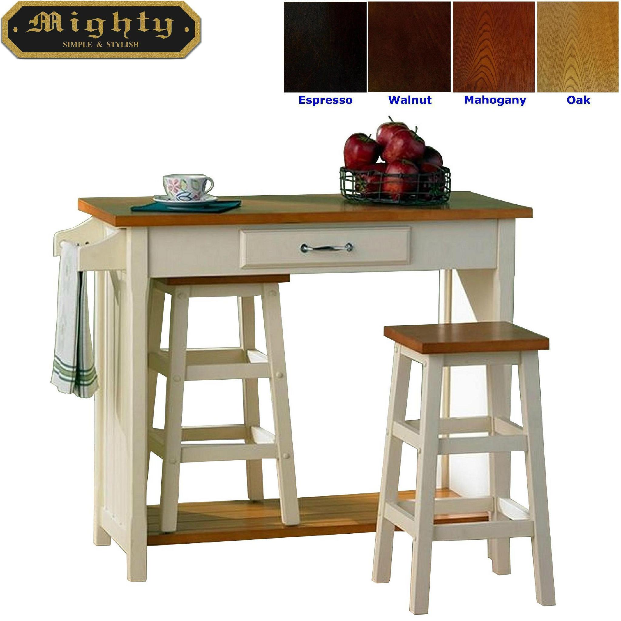 Kitchen Bistro Oak Top Breakfast Bar Table Set with 2 Stools WD4121
