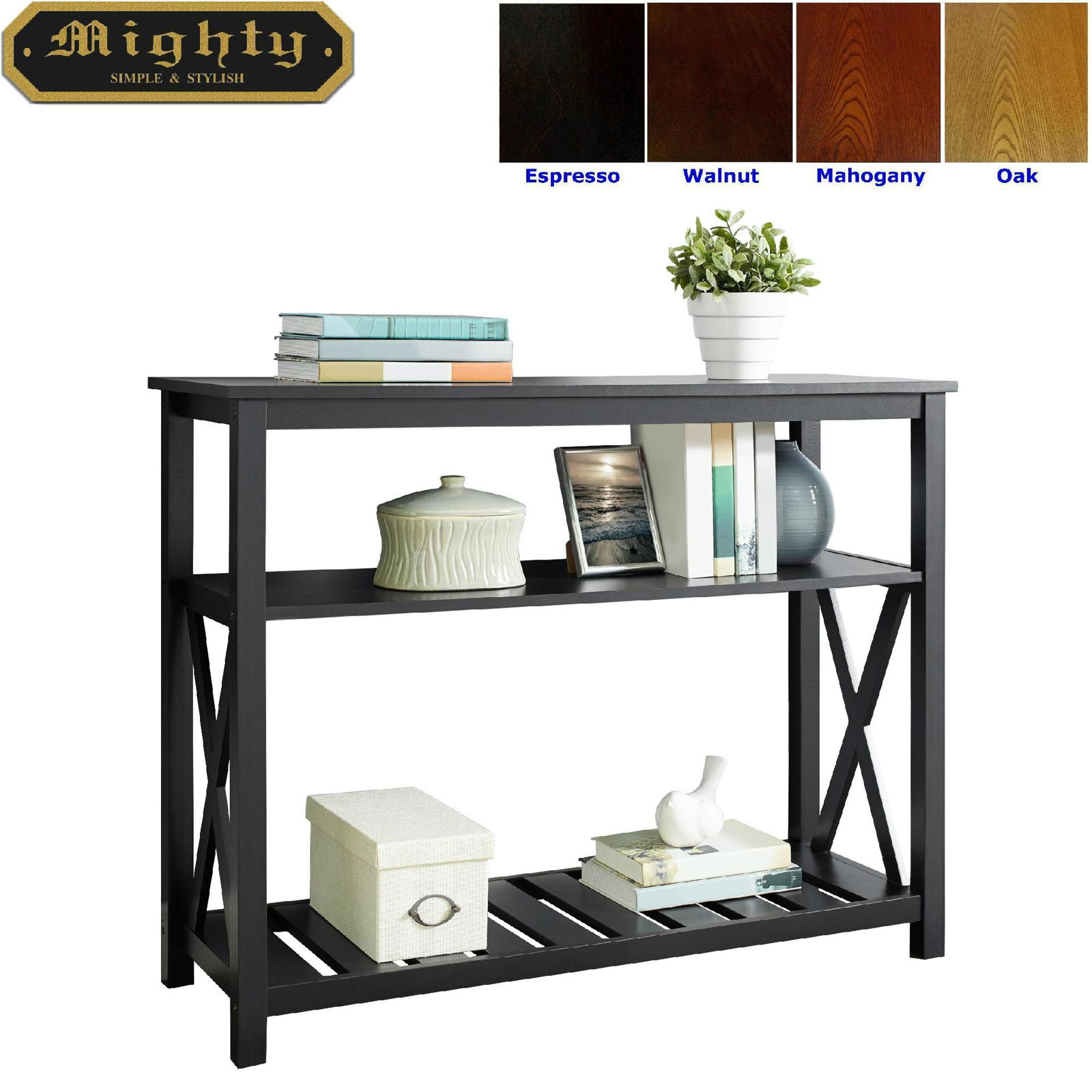 Wooden 2 Tier Rustic Black Sofa Couch Entryway Table