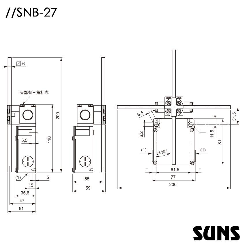 供应SUNS美国三实行车限位开关SNB-27-SL2-N-C十字限位开关轴向限位 2