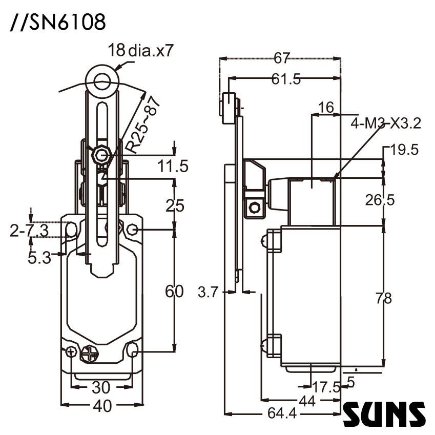 供應SUNS美國三實行程開關SN6108-SP-C安全限位開關金屬滾輪擺杆式 2