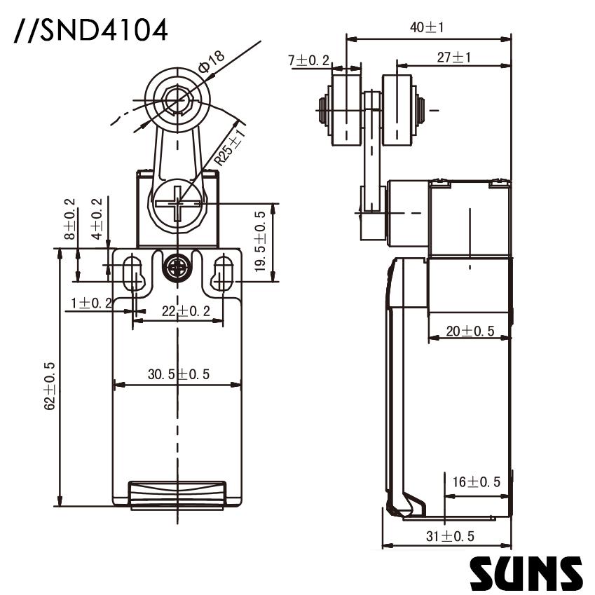 供應SUNS美國三實行程開關塑料殼體SND4104-SP-C安全限位開關金屬滾輪頭部 2