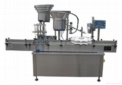 Vial filling machine with plug capping and crimping 