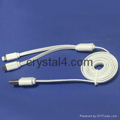 USB to iPhone 8 pin and micro USB 5 pin 2 in flat cable