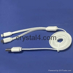 USB to iPhone 8 pin and micro USB 5 pin 2 in flat cable